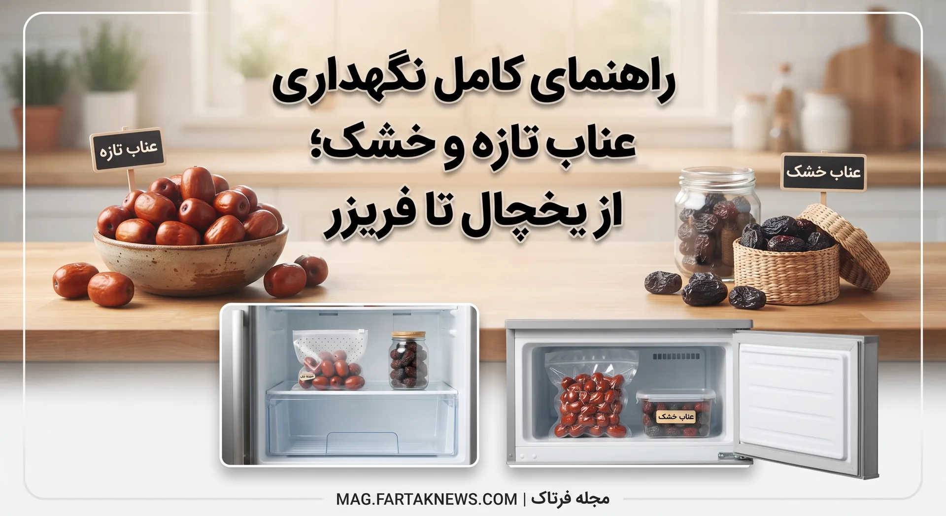 راهنمای کامل نگهداری عناب تازه و خشک؛ از یخچال تا فریزر